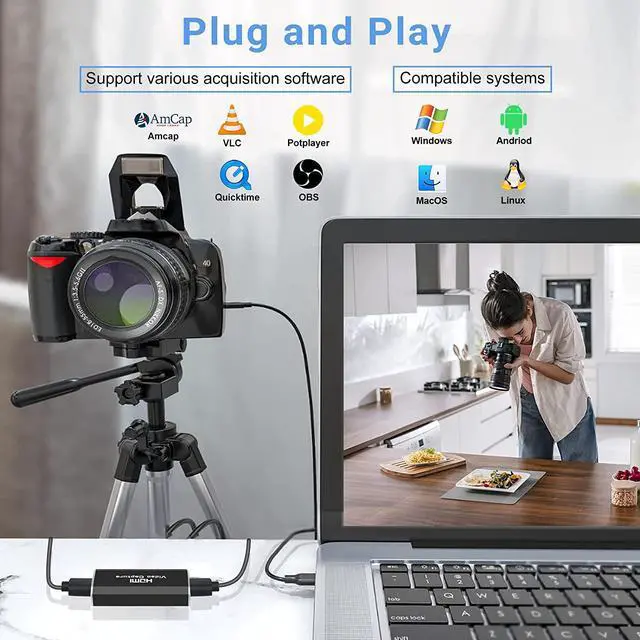 Alt view image 5 of 7 - 4K HDMI Video Capture Card,Video Record Card, Audio Capture Adapter HDMI to USB-A/USB-C Video Capture Card for Teaching,Broadcasting,Gaming,Streaming,Video Conference