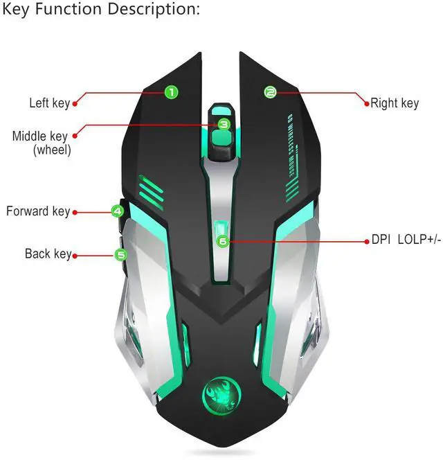Alt view image 2 of 7 - WRIARICH M10 Gaming Mouse, Wireless Rechargeable Mouse with Colorful LED Lights and 2400DPI 600mah Lithium Battery for Laptop and Computer (Black)