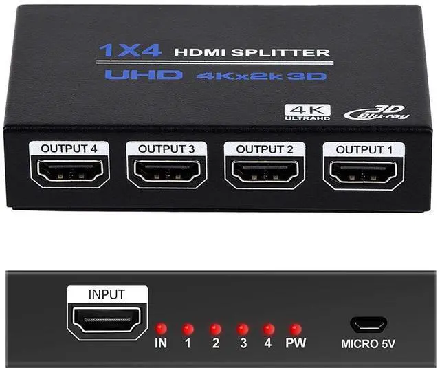 Main image of WRIARICH 4K 1 in 4 Out HDMI Splitter - Ultra HD 4K @ 30 Hz 1x4 V. 1.4 HDCP, Power HDMI Supports 4K 3D Full HD 1080P for Xbox, PS4 PS3 Fire Stick Blu Ray Apple TV HDTV - Adapter Included