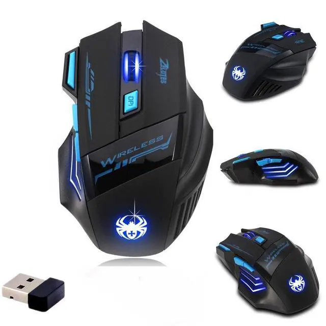 Alt view image 2 of 7 - ZELOTES Professional LED Optical 2400 DPI 7 Button USB 2.4G Wireless Gaming Mouse Mice for Gamer (Black)