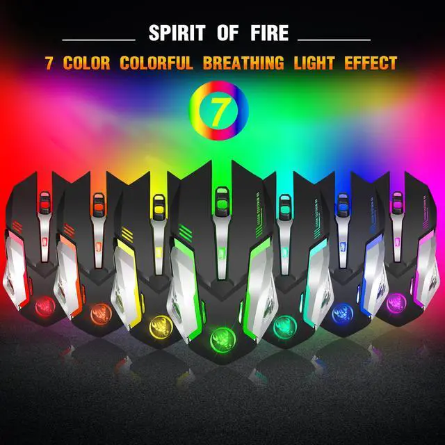 Alt view image 4 of 7 - WRIARICH M10 Wireless Gaming Mouse Rechargeable Silent Optical Mice 7 Colors LED Lights, 5 Buttons 2400DPI (Black)