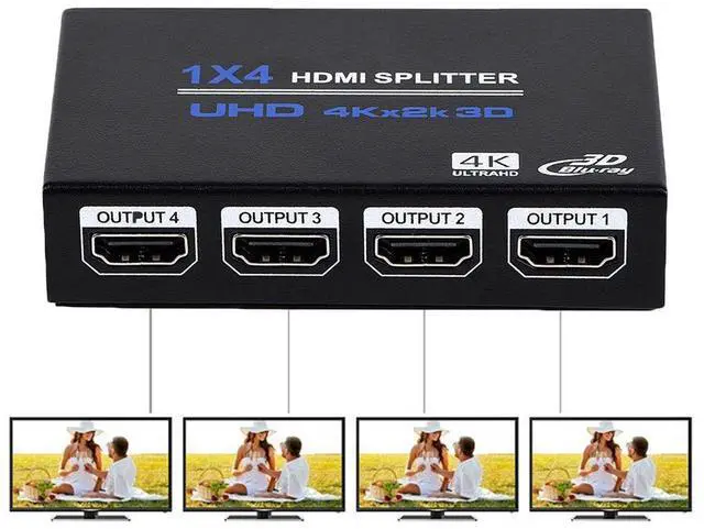 Main image of WRIARICH HDMI Splitter 1 in 4 Out, 1x4 Power HDMI Splitter 4 Ports w/AC Adapter, 4Kx2K@30Hz 3D Full HD Distributor for Xbox, PS5, Roku Blu-Ray Player, HDTV - Adapter Included