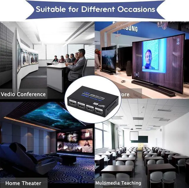 Alt view image 7 of 7 - WRIARICH HDMI Splitter 1 in 4 Out, 1x4 Power HDMI Splitter 4 Ports w/AC Adapter, 4Kx2K@30Hz 3D Full HD Distributor for Xbox, PS5, Roku Blu-Ray Player, HDTV - Adapter Included