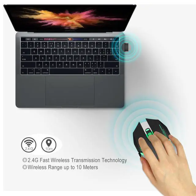 Alt view image 5 of 7 - HXSJ M10 Gaming Mouse Wireless, Fast Charging Mouse, Laptop Optical Wireless Ergonomic Mouse with USB Receiver, 7 Buttons, 2400 DPI, Compatible with Windows, Mac OS (600Mah Lithium Battery) (Black)