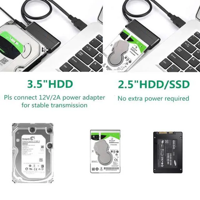 Alt view image 4 of 7 - WRIARICH USB to SATA Adapter USB 3.0 to Hard Drive Converter Cable Compatible 2.5 3.5 inchs Hard Drive Disk SSD HDD,12V 2A Power Adapter Included,Support UASP