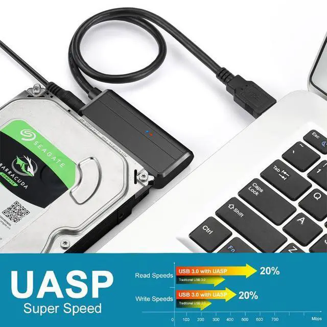 Alt view image 6 of 7 - WRIARICH USB to SATA Adapter USB 3.0 to Hard Drive Converter Cable Compatible 2.5 3.5 inchs Hard Drive Disk SSD HDD,12V 2A Power Adapter Included,Support UASP