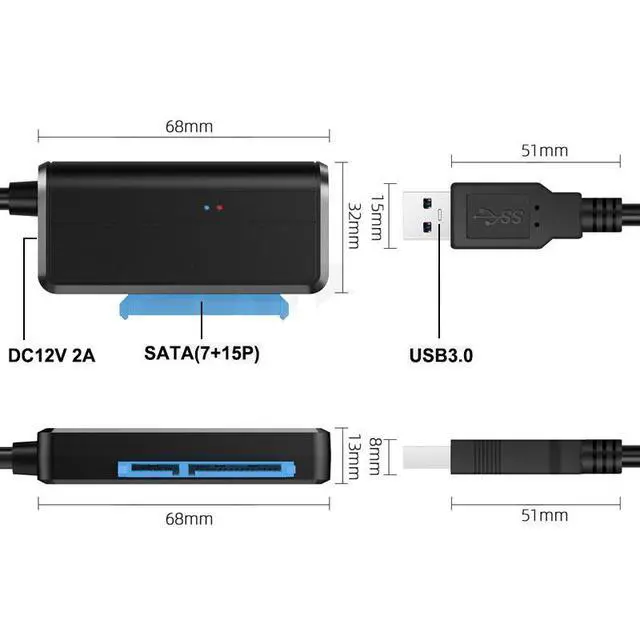 Alt view image 2 of 7 - WRIARICH USB Cable Sata To USB 3.0 Adapter Suport 2.5 Inches 3.5 Inch External SSD HDD Hard Drive 22 Pin Sata III Cable USB Sata 3.0 Adapter for WD, Seagate, Toshiba, Samsung, Hitachi-Black