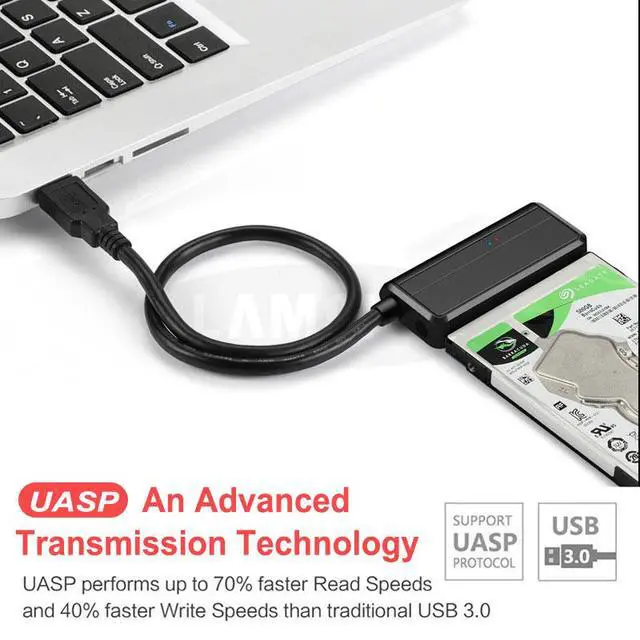 Alt view image 5 of 7 - WRIARICH USB Cable Sata To USB 3.0 Adapter Suport 2.5 Inches 3.5 Inch External SSD HDD Hard Drive 22 Pin Sata III Cable USB Sata 3.0 Adapter for WD, Seagate, Toshiba, Samsung, Hitachi-Black