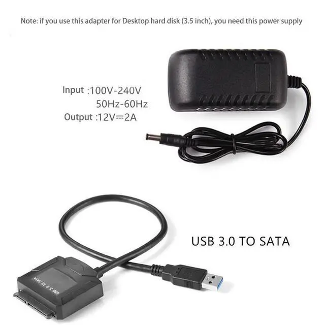 Alt view image 2 of 7 - WRIARICH USB 3.0 to 2.5"/3.5 SATA I/II/IIIHard Drive HDD/SSD Adapter with 12V/2A Power Adapter