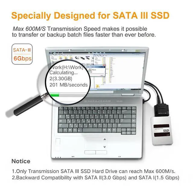 Alt view image 6 of 7 - WRIARICH USB 3.0 to 2.5"/3.5 SATA I/II/IIIHard Drive HDD/SSD Adapter with 12V/2A Power Adapter