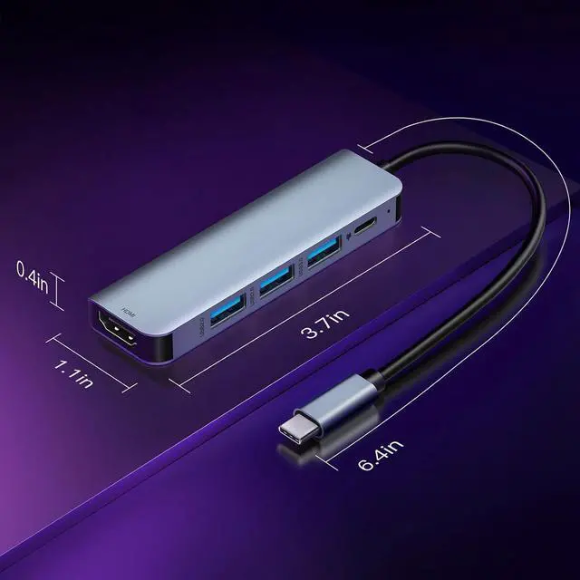 Alt view image 7 of 7 - WRIARICH USB C Hub HDMI, 5 in 1 USB C Hub Multiport Adapter with 4K HDMI, PD 100W Charging, 3 USB-A Data Ports, USB C to HDMI Splitter Compatible with MacBook Pro/Air