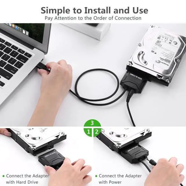 Alt view image 4 of 7 - WRIARICH USB 3.0 to SATA Adapter, SATA to USB 3.0 Cable, Compatible 2.5 inch 3.5 inch HDD SSD Hard Disk SATA III HDD Hard Disk Driver,with Power Adapter Included, Support UASP , Black