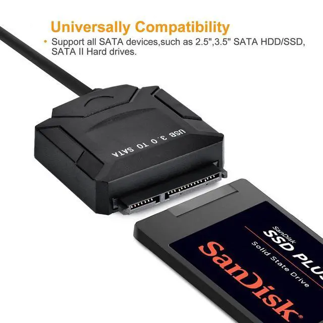 Alt view image 4 of 7 - WRIARICH USB3.0 Adapter Cable Converter 22 pin USB 3.0 to SATA Cable with Power Adapter For 2.5 inch 3.5 inch HDD SSD Hard Disk, Support UASP