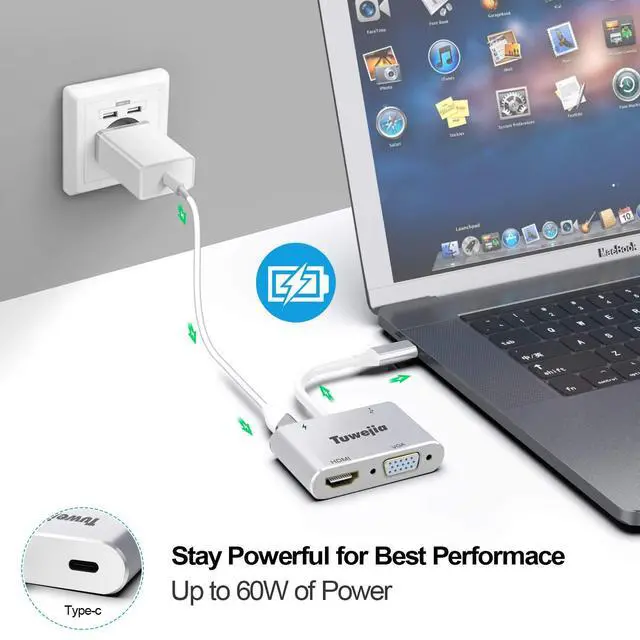 Alt view image 5 of 7 - USB C to HDMI VGA Adapter 4-in-1 USB C Hub with 4K HDMI, 1080P VGA, USB 3.0, USB-C PD Charging Compatible for Nintendo Switch/MacBook Pro/iPad Pro/ Samsung Galaxy/Dell XPS -Silver