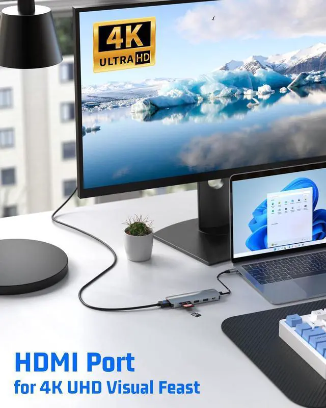 Alt view image 4 of 7 - WRIARICH USB C Hub, 6-in-1 USB C to HDMI Adapter with 4K HDMI, 100W PD, USB 3.0, USB 2.0 and SD/TF Card Reader, Multiport Splitter Compatible with MacBook Air/Pro M1/M2, Surface Go and More
