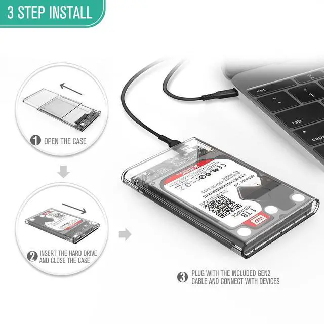 Alt view image 4 of 7 - WRIARICH USB C Hard Drive Enclosure USB 3.0 Gen 2 Type C to SATA External Hard Drive Disk Case Adapter Housing for 9.5mm 7mm 2.5 Inch SATA I II III, PS4, HDD, SSD, 5Gbps Fast Speed UASP Tool Free