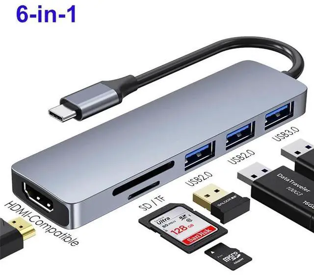 Main image of WRIARICH USB C Hub, 6 in 1 USB C to HDMI Splitter, 5Gbps USB3.0 Data Port, 2*USB 2.0, 4K HDMI Port, SD/TF Card Reader, for iPad Pro MacBook Pro Laptops and More