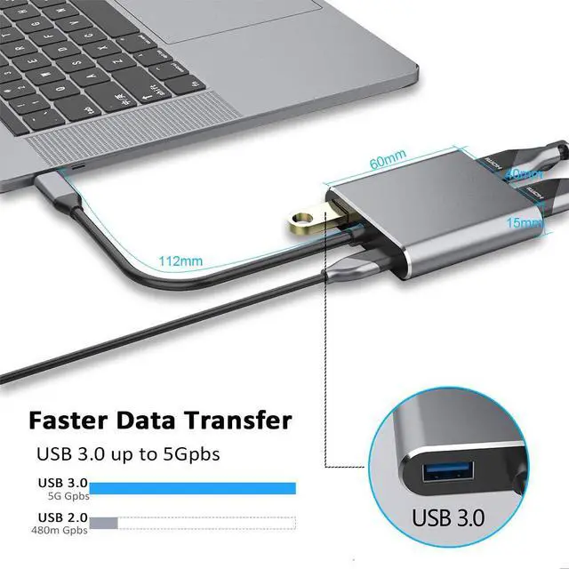 Alt view image 3 of 7 - USB C to HDMI/VGA Adapter, 4 in 1 USB-CType-C Hub VGA/HDMI/USB3.0/PD Video Adapter 4K UHD, Support HDMI&VGA Simultaneously, Male to Female Multi-Display Video Converter -Gray