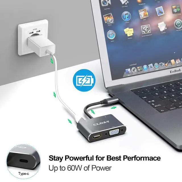 Alt view image 5 of 7 - USB C to HDMI/VGA Adapter, 4 in 1 USB-CType-C Hub VGA/HDMI/USB3.0/PD Video Adapter 4K UHD, Support HDMI&VGA Simultaneously, Male to Female Multi-Display Video Converter -Gray