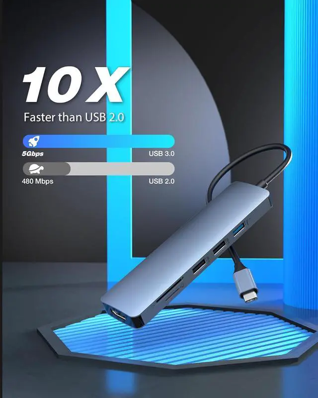Alt view image 4 of 7 - WRIARICH USB C HUB, USB C Adapter 6 in 1 Dongle with 4K HDMI, USB3.0, 2*USB2.0, SD/TF Card Reader, Docking Station Compatible with MacBook Pro/Air, Other Type C Laptops