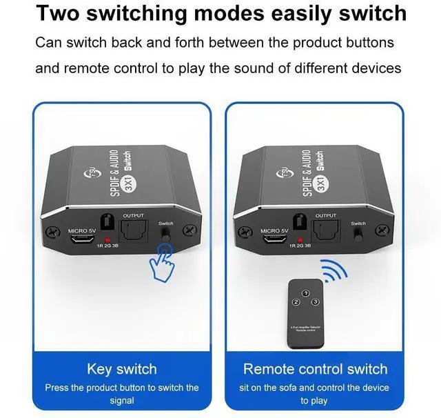 Alt view image 5 of 7 - 3 port 3x1 optical toslink SPDIF digital audio splitter,3 input and 1 ouput with IR remote control,support DTS AC3,DTS,DTS-HD and LCPM