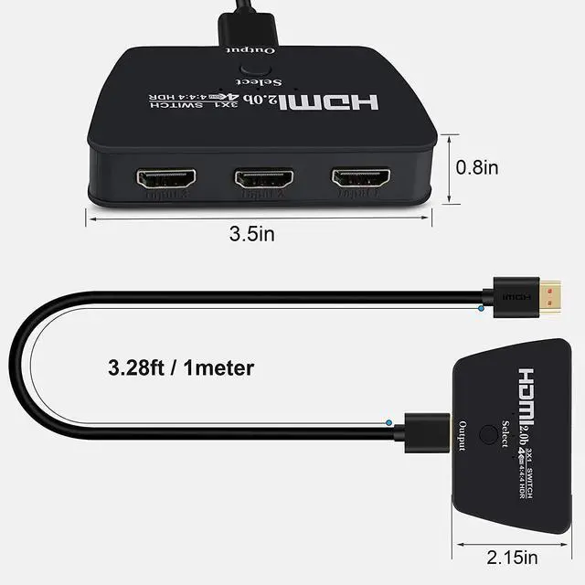 Alt view image 2 of 7 - HDMI Switch 4k@60Hz with 3.9FT HDMI Cable, HDMI Switcher 3 in 1 Out, 3 Port HDMI Hub Selector, Supports 4K, 3D, HDCP 2.2, HDMI 2.0, HDR Compatible with PS5/4/3 HDTV Blu-Ray Fire Stick