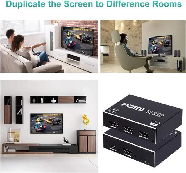 Alt view image 7 of 7 - WRIARICH 4K 1 in 3 Out HDMI Splitter - Ultra HD 4K @ 30 Hz 1x3 V. 1.4 HDCP, Power HDMI Supports 4K 3D Full HD 1080P for Xbox, PS3 PS3 Fire Stick Blu Ray Apple TV HDTV - Adapter Included