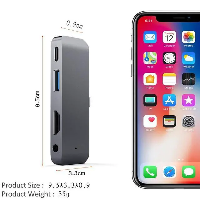Alt view image 2 of 7 - WRIARICH USB C Hub Adapter for iPad Pro Accessories 2018 12.9" 11", 4 in 1 Type C Dongle Docking Station with HDMI Converter, 3.5mm Headphone Jack, USB-C PD Charging, USB 3.0, Space Grey