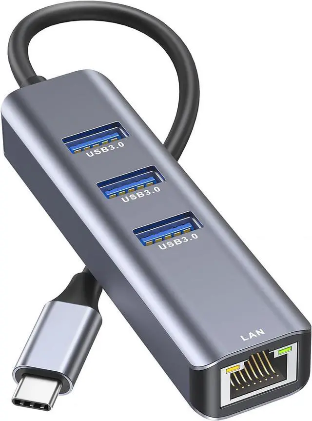 Main image of WRIARICH USB-C to Gigabit Ethernet Adapter, 3-Port USB 3.0 Hub with RJ45 Compatible with MacBook Pro/Air 2023, iPad Pro, iMac, S23, XPS 17, Surface Book 3 and More