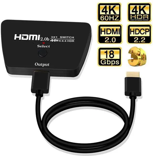 Main image of HDMI Switch 4K@60HzUpgraded3 in 1 Out HDMI Splitter, 3 Port Hdmi Switcher Box Supports Full HD 4K 1080P 3D,Multi Port HDMI Switcher Selector 2.0 HDMI Switch for Xbox PS3 4 5 TV Gaming Mac Roku