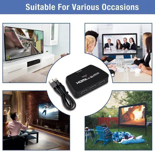 Alt view image 7 of 7 - HDMI Switch 4K@60HzUpgraded3 in 1 Out HDMI Splitter, 3 Port Hdmi Switcher Box Supports Full HD 4K 1080P 3D,Multi Port HDMI Switcher Selector 2.0 HDMI Switch for Xbox PS3 4 5 TV Gaming Mac Roku