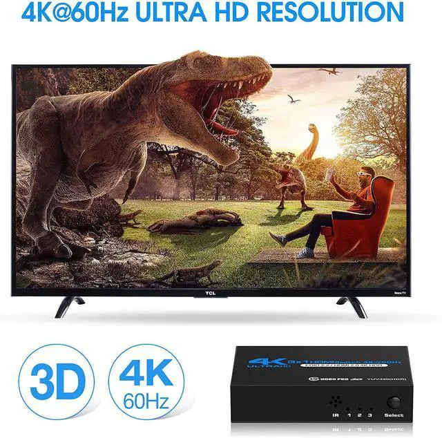 Alt view image 6 of 7 - WRIARICH 4K HDMI Switch 3x1, 3 Port HDMI Selector Switcher 3 in 1 Out with IR Remote Control Support 4K@60Hz, 4Kx2K, HDR, HDMI 2.0b, HDCP 2.2, 3D, 1080P (OZQ2-1)