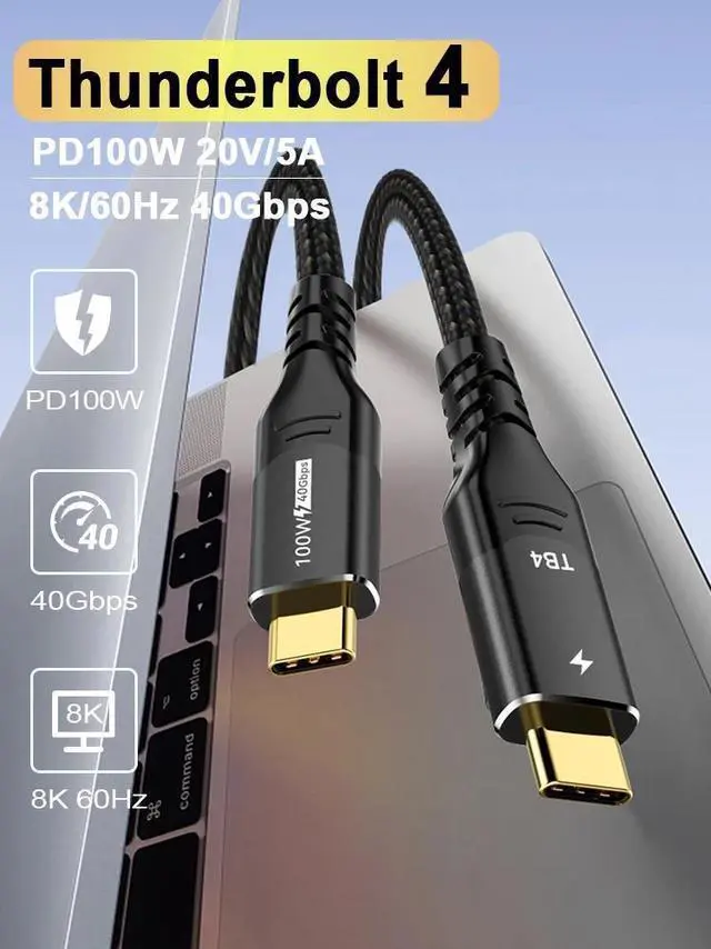 Main image of USB4 Cable 6.6ft (40Gbps, 100W Fast Charging, 8K@60Hz Video) - 8K UHD 40Gbps USB C Cable 100W PD Fast Charging Cable for Thunderbolt 3/4, Oculus Quest, MacBook Pro, iPad Pro, Galaxy, Nylon Braided