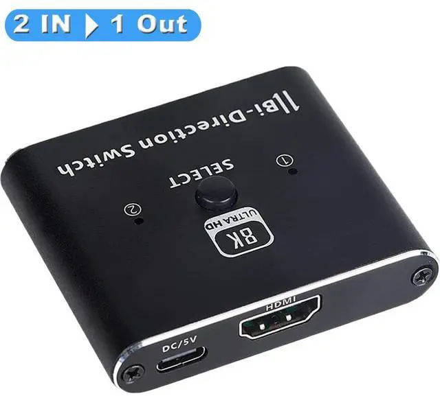 Main image of 8K HDMI 2.1 Switch Bi-Directional 2 in 1 Out/ 1 in 2 Out, 8K HDMI Switch 4K@120Hz/8K@60Hz 2 in 1 Out Aluminum Splitter UHD 3D Compatible for Switch, PS4, Roku, HDTV, Monitor