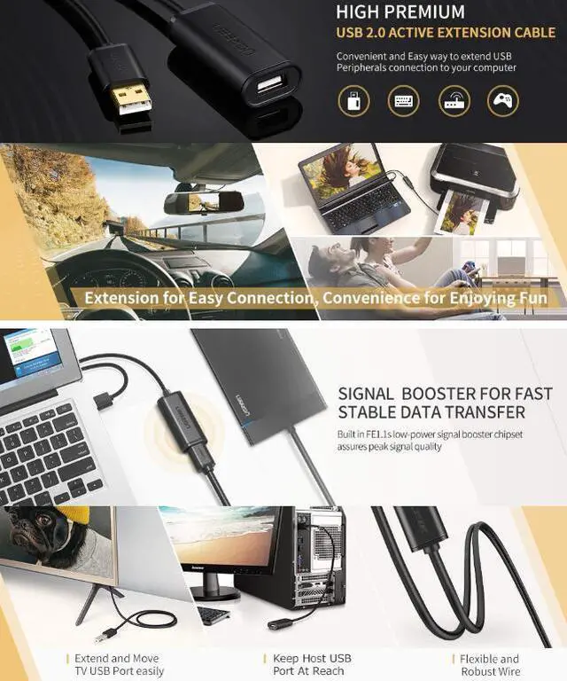 Alt view image 7 of 7 - USB 2.0 Extension cable Extender Cord - A Male to A Female with Gold-Plated Connector for Printer, HTC Vive, Keyboard, Game Console, USB Headset, Loudspeaker, scanners, Security Camera 15 Feet