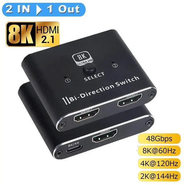 Main image of 8K@60Hz HDMI 2.1 Switch, Ultra HD 8K Bi-Directional HDMI Switcher Splitter Supports 4K@120Hz, 8K@60Hz, Aluminum HDMI Switcher Selector for PS4/PS5, Xbox, Roku, Apple TV, Fire Stick, Sony TV