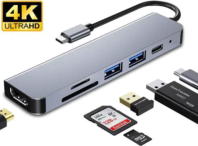 Main image of 6 in 1 USB C Hub, USB Docking Station with 4K HDMI, 2 USB 3.0, SD Slot, TF Slot, Type C PD Port,Ultra Slim Aluminum Portable Data Hub