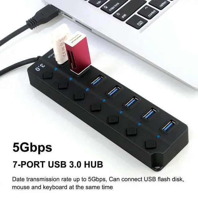 Alt view image 4 of 7 - Powered USB Hub, 7Port USB 3.0 Hub 5Gbps with 5V DC Power Adapter, Type A Cables, USB 3.0 Hub Splitter for PC and Laptop (7IN1HUB)