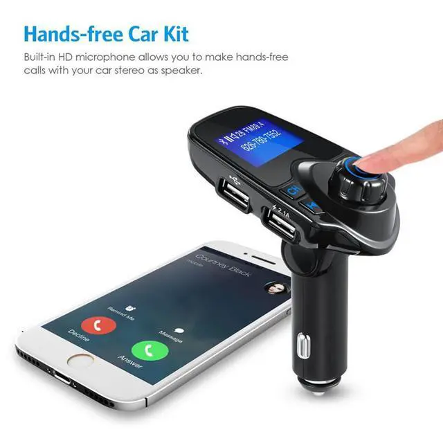 Alt view image 4 of 7 - Wireless Bluetooth FM Transmitterf for Car, Immediate Bluetooth in Your Car, Radio Adapter Kit, 1.44 inch Display, Supports SD TF Cards, with AUX Input, All Smartphones iPods, Car Bluetooth FM