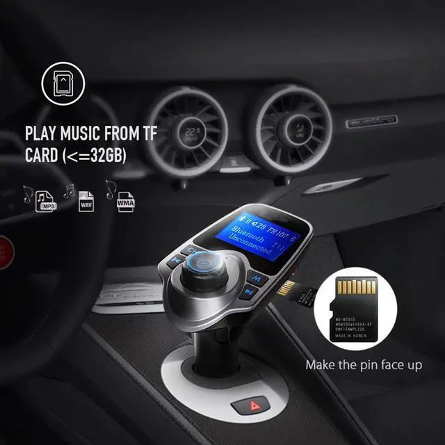 Alt view image 7 of 7 - Wireless Bluetooth FM Transmitterf for Car, Immediate Bluetooth in Your Car, Radio Adapter Kit, 1.44 inch Display, Supports SD TF Cards, with AUX Input, All Smartphones iPods, Car Bluetooth FM