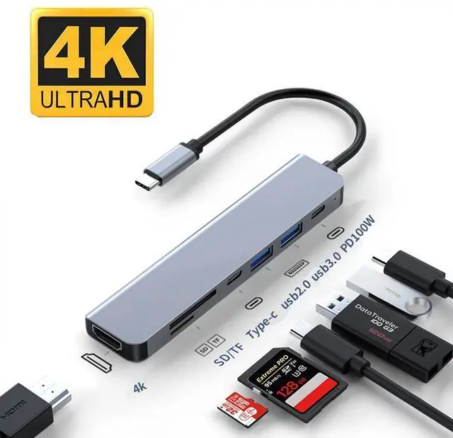 Main image of WRIARICH USB C to HDMI Adapter, 7-in-1 USB C Docking Station Dual Monitors for Windows, USB C Adapter with 4K HDMI, USB 3.0, USB 2.0, 100W PD, USB-C Data,SD/TF for Laptops, Computers, MacBook Pro/Air