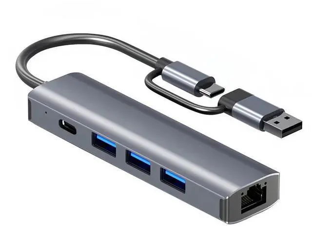 Main image of WRIARICH 2-in-1 USB-C USB 3.0 to Gigabit Ethernet Adapter, 3-Port USB 3.0//1-Port USB-C Hub with RJ45 Compatible with MacBook Pro/Air 2023, iPad Pro, iMac, S23, XPS 17, Surface Book 3 and More