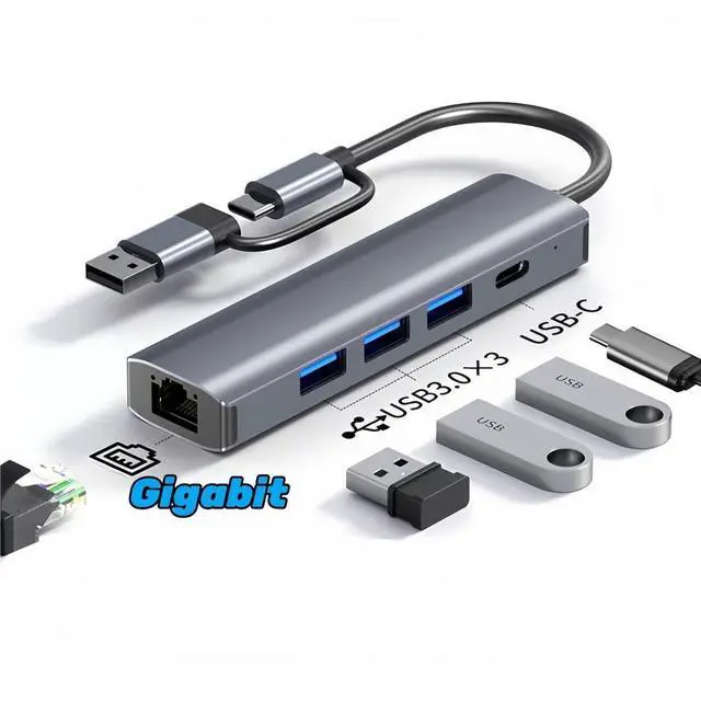 Main image of WRIARICH USB to Ethernet Adapter, Aluminum USB Hub with 3 USB 3.0 Ports/1 USB C Ports, USB3.0/USB-C to RJ45 Gigabit Ethernet LAN Network Adapter Multiport for MacBook Pro/Air, iPad Pro