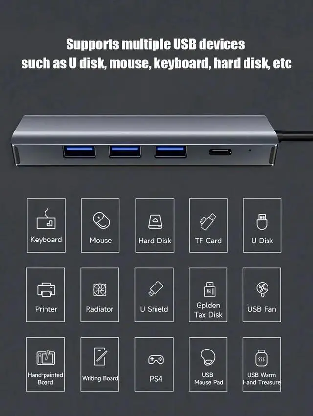 Alt view image 3 of 7 - WRIARICH USB to Ethernet Adapter Gigabit | 3-Port USB3.0/1-Port USB-C Hub with 10/100/1000 RJ45 Adapter,Aluminum 5-in-1 USB-A/C to LAN Network Converter for Surface Pro,Chromebook,Dell and Laptop