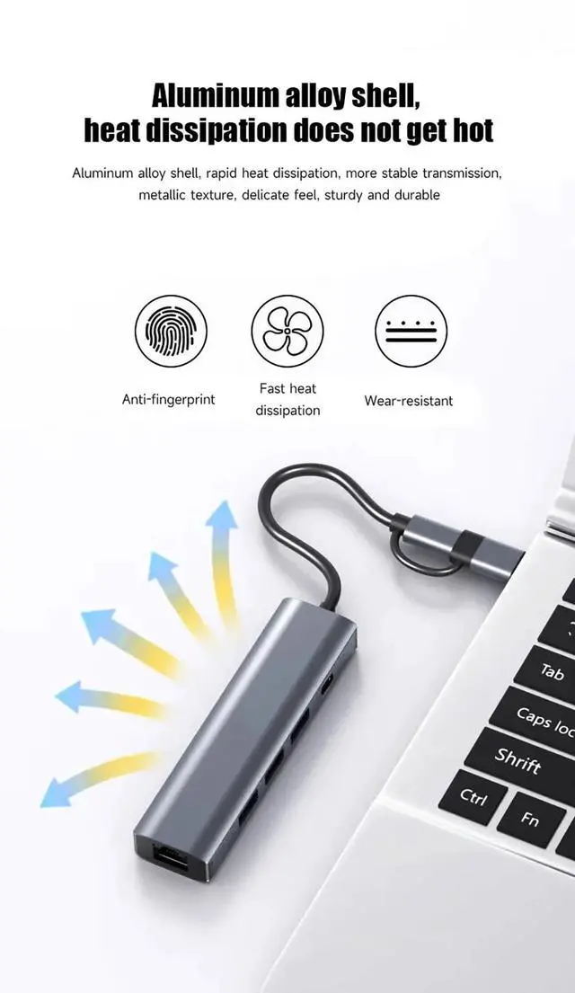 Alt view image 7 of 7 - WRIARICH USB to Ethernet Adapter Gigabit | 3-Port USB3.0/1-Port USB-C Hub with 10/100/1000 RJ45 Adapter,Aluminum 5-in-1 USB-A/C to LAN Network Converter for Surface Pro,Chromebook,Dell and Laptop