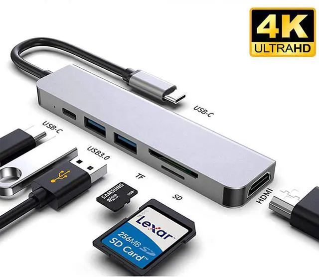 Main image of USB C Docking Station 6 in 1 USB C Hub Laptop Docking Station Adapter with PD 3.0,4K HDMI,2 USB 3.0,SD/TF Card Reade Compatible with MacBook Pro/Air,Dell,HP and More USB Type-C Devices