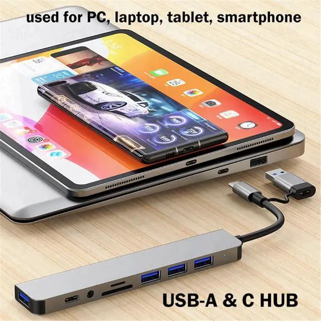 Alt view image 7 of 7 - USB C Docking Station, 8-in-1 Laptop USB3.0/USB-C Dock with USB 3.0 & 3*USB 2.0, 100W Power Delivery, TF/SD Card Reader 3.5mm Audio Compatible with MacBook, iPad, Steam Deck or Other USB A/C Devices