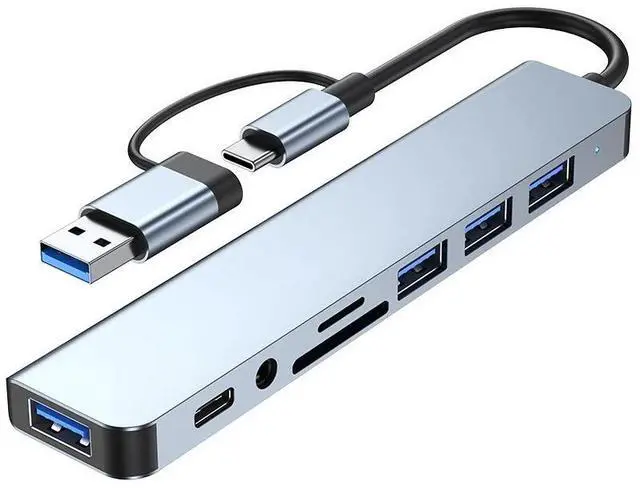 Main image of USB A/C Docking Station for USB C Laptops and Other Type C Devices , 8 in 1 Computer Hub Adapter to 4USB, TF/SD Card Reader, 3.5mm Audio and 100W PD