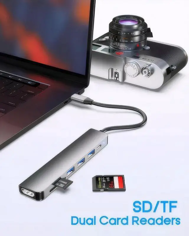 Alt view image 4 of 7 - WRIARICH 7-in-1 USB C Hub with 4K HDMI, Multiport USB C Adapter featuring 3 USB A Ports, 100W PD, SD/TF Compatibility, Ideal for MacBook, Surface Pro/Go, iPad Pro/Air, Laptops and Other Type C Devices