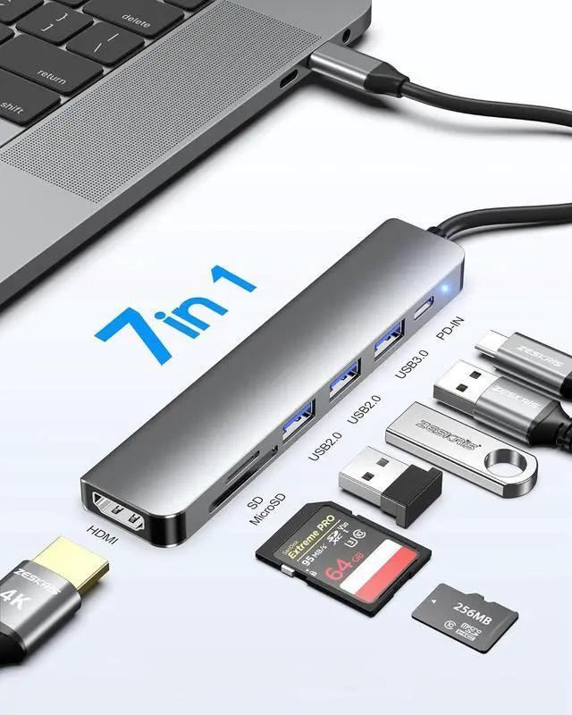 Main image of WRIARICH USB C Hub, 7-in-1 USB C to HDMI Adapter with 4K HDMI, 100W PD, 1*USB 3.0, 2*USB 2.0 and SD/TF Card Reader, Multiport Splitter Compatible with MacBook Air/Pro M1/M2, Surface Go and More